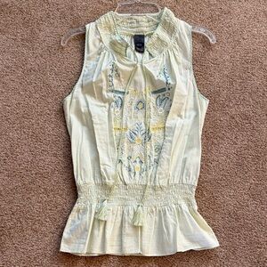CK Calvin Klein Pale Green Embroidered Sleeveless Peplum Blouse